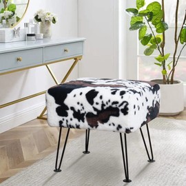 Home Soft Things Cow Flower Type Ottoman Bench 17" x 17" x 17" Square Footrest Upholstered Mink Fabric Decor for Living Room End of Bed Entryway or Bedroom Sitting Stool with Storage Need Assemble