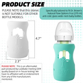 LuQiBabe (2-Pack, 9 oz) Silicone Baby Bottle Sleeves Compatible with Dr. Brown's Natural Glass Baby Bottles Dishwasher-Safe Anti-Colic Baby Bottle Covers for Dr. Brown Wide-Neck Glass Baby Bottles
