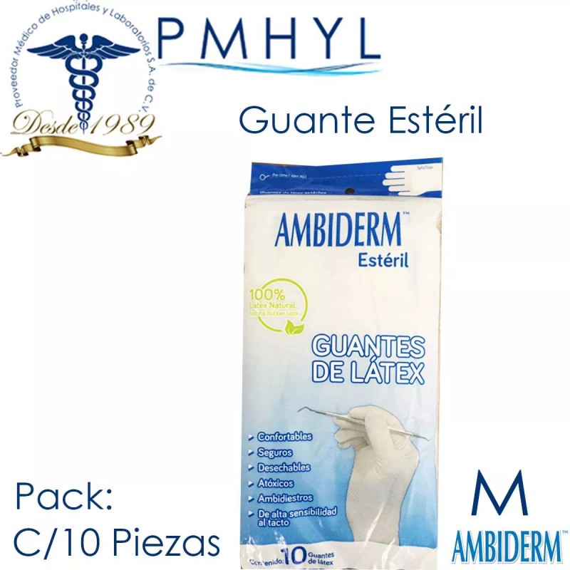 Ambiderm Guante Latex Ambiderm Esteril Mediano Pack C/10 Pzas Pmhyl