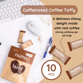 Numa Foods Coffee Chews - Caffeinated Taffy Candy, Low Sugar, High Protein, Low Calorie, All Natural & Gluten Free Candy with Caffeine - 3 Bags with 10 Coffee Candies Individually Wrapped