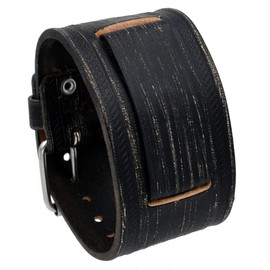 REV BOSS Series 24 mm Lug Width Wide Washed Out Black Leather Strap Cuff Watch Band - BOS-BSK