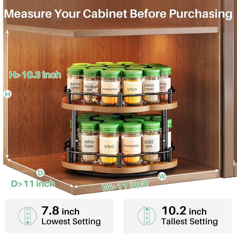 Spice Rack Lazy Susan Organizer for Cabinet, Rotating Spice Organization