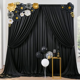 3 x 2.45 m Black Background Curtain, Decorative Wedding Party Birthday Grad Anniversary Photo Wall Background, 2 Panels 1.5 x 2.45 m Wrinkle-Free Soft Silky Black Curtains for Backdrops Home
