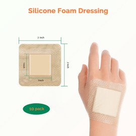 Silicone Foam Dressing 2x2 Inch with Border - 10 Pack Adhesive Waterproof Bandages for Wound - High Absorbency Big Foam Pad Bandaids - Medical Grade Wound Dressing