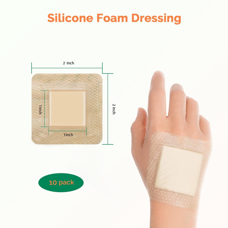 Silicone Foam Dressing 2x2 Inch with Border - 10 Pack