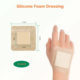 Silicone Foam Dressing 2x2 Inch with Border - 10 Pack Adhesive Waterproof Bandages for Wound - High Absorbency Big Foam Pad Bandaids - Medical Grade Wound Dressing