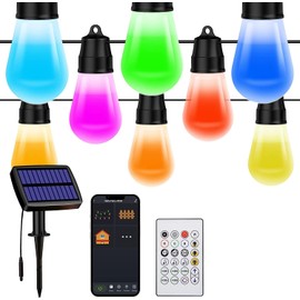 KEDEMAS 25FT Solar Outdoor String Lights, Waterproof LED Patio Lights with Remote & App Control, RGB Adjustable, Shatterproof for Backyard, Garden, Rooftop, and Deck
