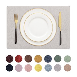 Romanstile Vinyl Placemats Set of 4-12 X 18 Inch - Heat Resistant Non-Slip Embossed Floral Place Mats 100% Waterproof Oilproof Wipeable Faux Leather Table Mats for Kitchen/Dining/Party, LightGrey