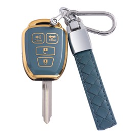 CHEZENHUI Compatible with Toyota Key Fob Cover with Leather Lanyard, Car Key Case Shell Protection for 2010-2019 Camry Corolla RAV4 Highlander Avalon Tacoma Venza Yaris Smart Remote Control,Blue
