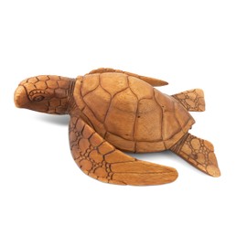 G6 Collection Wooden Hand Carved Sea Turtle Tortoise Statue Figurine Sculpture Handcrafted Handmade Home Decor Rustic Seaside Tropical Nautical Ocean Coastal (8" Long)