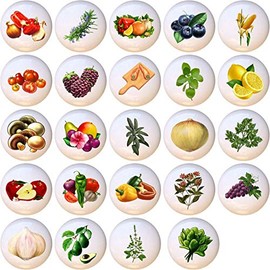 Set of 24 Knobs - Kitchen Food Veggies Fruits Herbs - DECORATIVE Ceramic Dresser Drawer PULLS Cabinet Cupboard KNOBS
