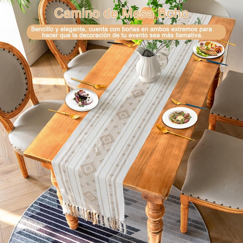 Camino de Mesa con Borlas Elegante Table Runner Boho para