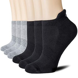 CelerSport Cushion No Show Tab Athletic Running Socks for Men and Women (6 Pairs),XL, Black+Grey