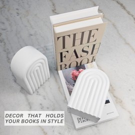 Heavy Book Ends Set of 2, Concrete Bookends for Shelves and Bookshelf Decor, Stylish and Durable Book Decor, Minimalist Book Ends for Shelves, Perfect for Home and Office (Arch 2)