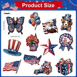 VinTS 36 Pcs 4th of July Wooden Ornaments,Memorial Day Red White Blue Christmas Tree Decorations American Flag Bald Eagle Star Badge Hanging Ornaments for Independence Day Party