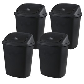 Xyskin 4-Pack 10 Gallon Trash Can, Plastic Swing Top Kitchen Garbage Trash Can (Black)