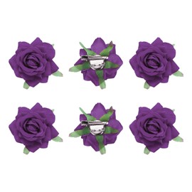 MECCANIXITY 6 Pcs Rose Flower Hair Clips 3 Inch Flower Hair Pins Flower Brooch for Women Hair Accessories Dark Purple