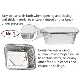 Ayn Al Madina Aluminum Foil Food Storage Containers with Lids Pack of 50 - No1 (122 x 100 x 33mm), Mini Loaf Pans, Oven Trays - Food Container for Meal Prep, Takeaway, Roasting, and Airfryer Cooking