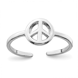 Solid 925 Sterling Silver Peace Sign Toe Ring Adjustable