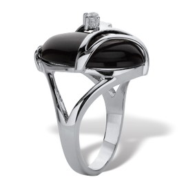 PalmBeach Jewelry Yellow Gold-Plated or Platinum-Plated Oval Shaped Natural Black Onyx and Round Crystal Ring Size 6
