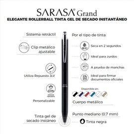 Zebra Bolígrafo Elegante Sarasa Grand de acero inoxidable con tinta gel de secado instantáneo + tarjetero (Azul)