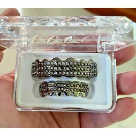 Big Dawgs Bling Custom Fit Iced CZ Gun Metal Teeth Grillz Set Mold at Home. No Dentist Needed.