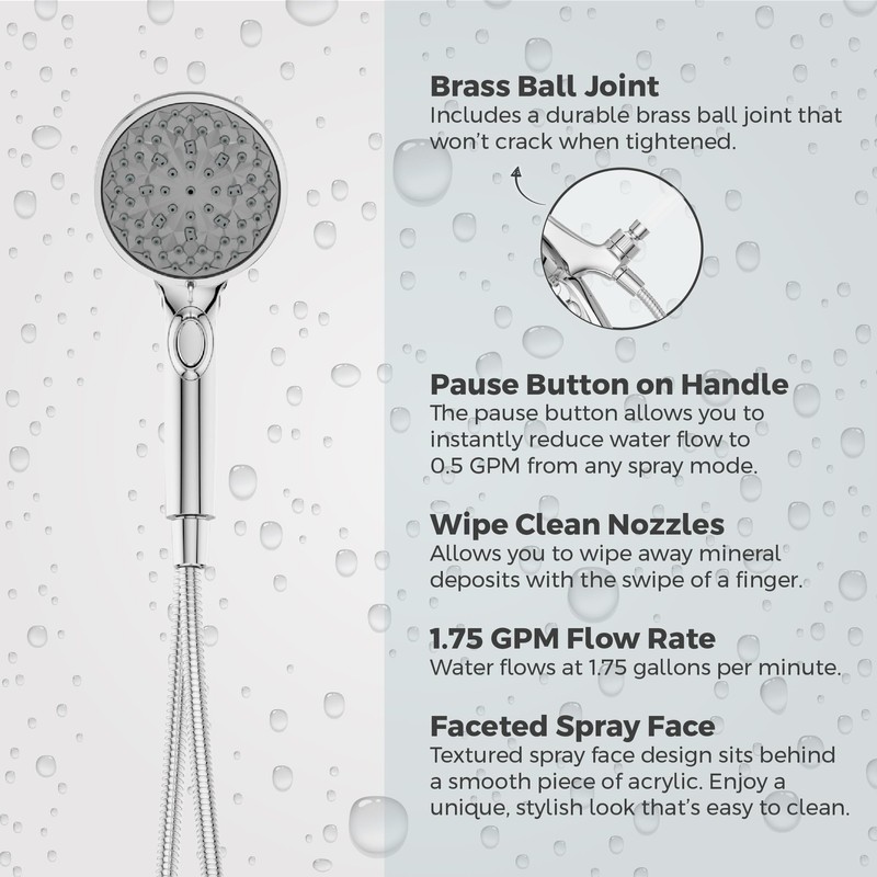 Pfister HydroFuse Handheld Shower Head, Hose Included, Magnetic Docking, 6-Function,