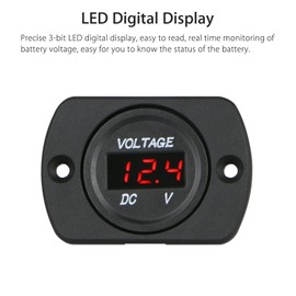 DC 12V 24V Car Voltmeter with LED Digital Display and Mounting Plate, Waterproof Voltage Gauge Meter with Terminals for Boat Marine Vehicle Motorcycle Truck, Round Voltage Gauge Meter with Red Light
