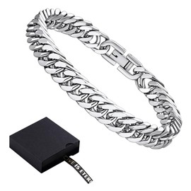 Bracelets for Men, Mens Jewelry with Gift Box Stainless Steel Simple Cuban Chunk Link Silver Bracelet for Men and Boys (21cm)