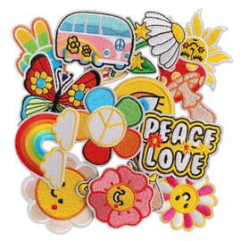 GYGYL 16 Pieces Hippie Iron on Vintage Patches Groovy Boho Peace Sign Sew on Embroidered Patches for Clothes, Backpack, Jackets, Jeans, Shirt DIY Crafts