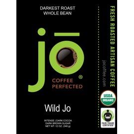 WILD JO: 12 oz, Organic Dark French Roast Coffee, Whole Bean, Bold Strong Rich Wicked Good, Great Brewed or Espresso, USDA Certified, Fair Trade Certified, Kosher, Arabica Beans, Non-GMO, Gluten Free