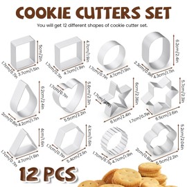 Diakey Ausstechformen-Set, nahtlos, einteilige Form, bequemer Griff, Aluminiumlegierung, kleine Keksausstecher, Sortimentspackung mit Sternblume, geometrische Formen für Hochzeit, Urlaub, 12 Stück