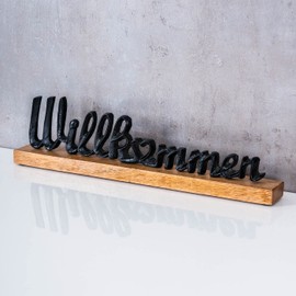 levandeo Lettering Welcome 45 cm Metal Black Mango Wood Decorative Stand Table Decoration Home Decoration Gift