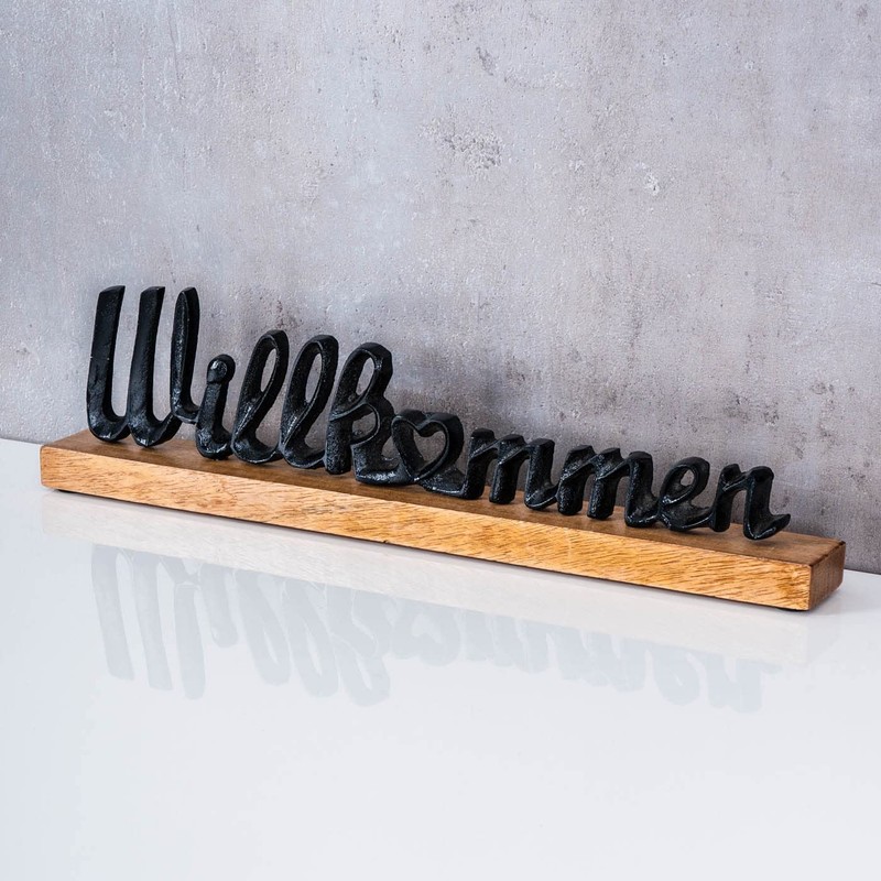 levandeo Lettering Welcome 45 cm Metal Black Mango Wood Decorative