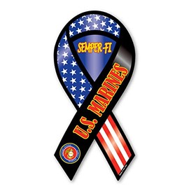 Semper-Fi US Marines 2-in-1 Ribbon Magnet by Magnet America is 3 7/8" x 8" Made for Vehicles and Refrigerators