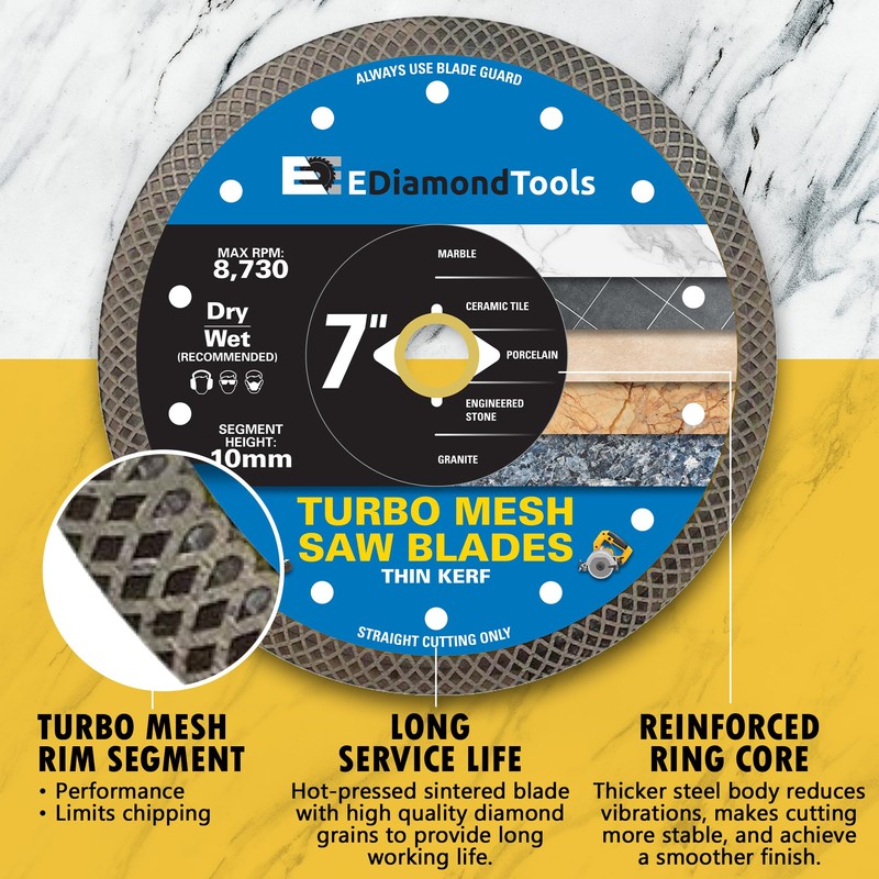 7" Turbo Mesh Saw Blades for Porcelain Tile, Ceramic Tile,