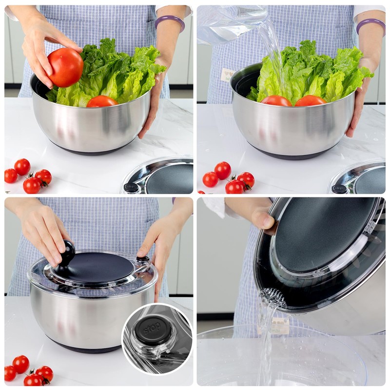 supernal 5.3Qt Salad Spinner Lettuce Spinner with Stop Button Vegetable