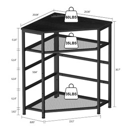 VEDECASA Corner Printer Stand Table with Power Outlet Charging Plugs USB Port Adjustable Storage Shelf Computer Tower CPU Stand Holder for Home Office (Black)