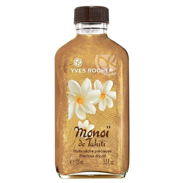 Yves Rocher Monoi Shimmering Body Oil, Nourishing, Moisturising Oil for Skin & Hair with Glitter 1 x Glass Bottle 100ml