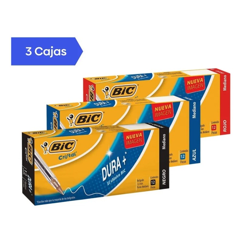 Kit Plumas Lapiceros Bic Dura+ Punto Mediano 1 Mm 36