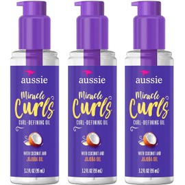 Aussie Aussie Miracle Curls Defining Oil Hair Treatment, 3 Pack, Coconut and Australian Jojoba Oil, For Dry, Curly, Kinky and Wavy Hair, Reduce Frizz and Add Shine, Paraben Free Formula, 3.2 oz Each