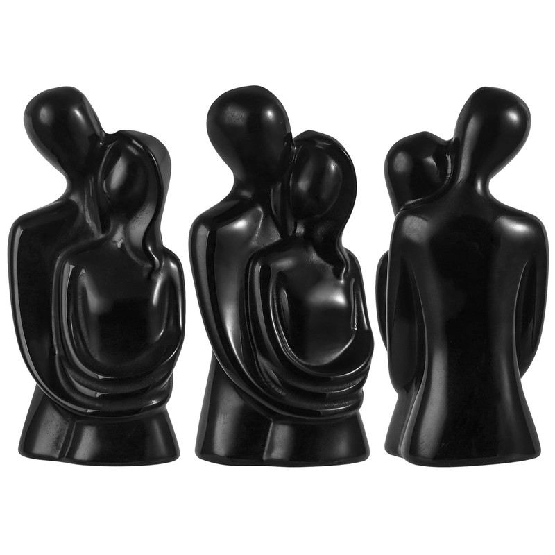 Rockcloud Natural Black Obsidianl Hugging Couple Statue Romantic Love Stone