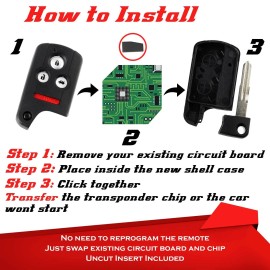 Extra-Partss 2 For 2008 2009 2010 2011 2012 2013 Acura RL Smart Remote Car Key Fob Case Shell