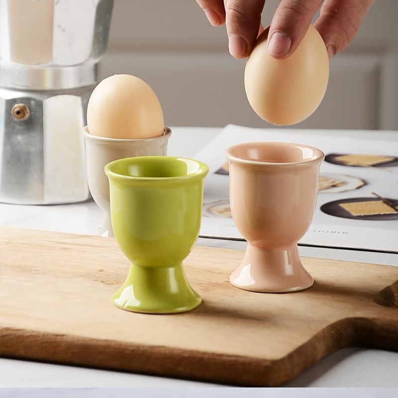 GSHLLO 2 Pcs White Ceramic Egg Serving Cups Egg Stand