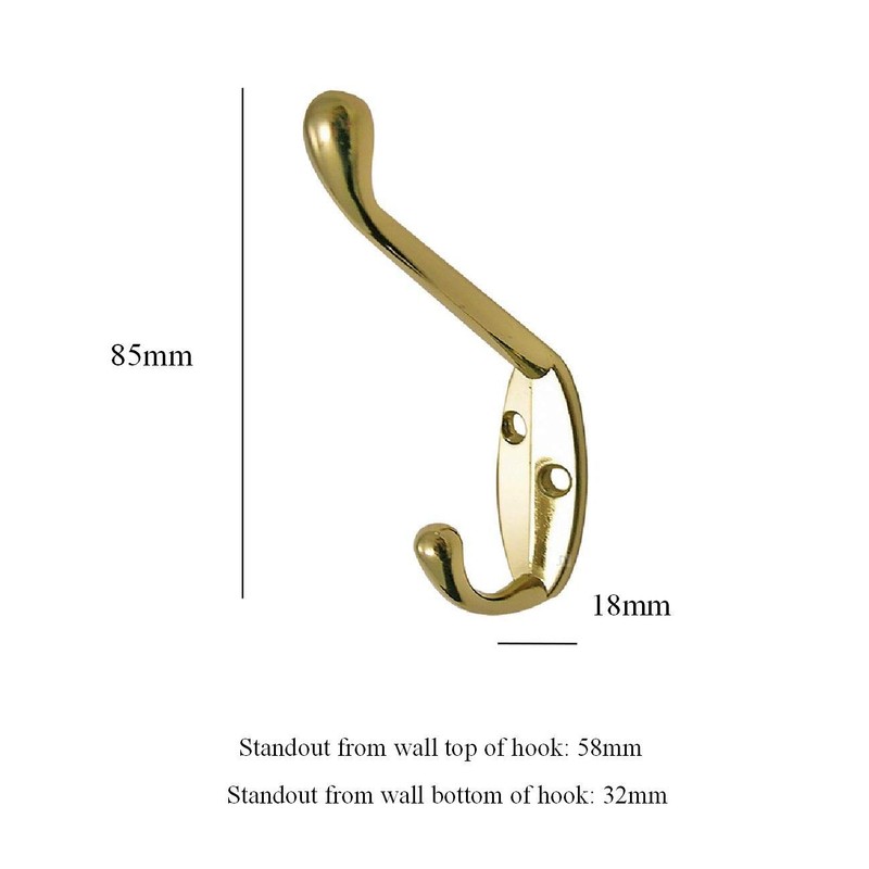 5 Pack of Brass Double Hat and Coat Door Hooks