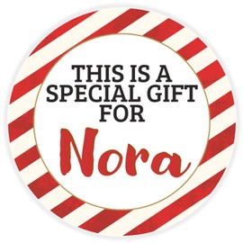 This is a Gift for Nora - Circle Sticker Decal 3 Inch - Candy Cane Merry Christmas Gift Tag Present Tree Holiday Custom Name Santa Claus