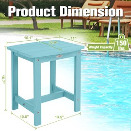 Y&M Outdoor Side Table, HIPS Adirondack Small Single Table, Waterproof Square Outside Table, Balcony Modern End Tables for Patio, Pool, Beach, Porch, Deck, Indoor or Outdoor Use, Light Blue