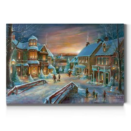 Renditions Gallery Home for The Holidays Wall Art, Charming Christmas Village, Idyllic Festive Decorations, Premium Gallery Wrapped Canvas Decor, Ready to Hang, 18 in H x 27 in W, Made in America