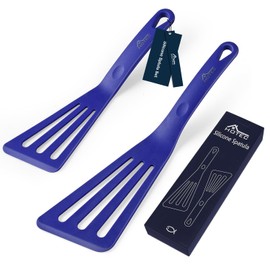 HOTEC Heat Resistant Silicone Slotted Fish Turner Spatula Set, Kitchen Cooking Spatulas, for Non Stick Cookware Dishwasher Safe Classic Blue, set of 2