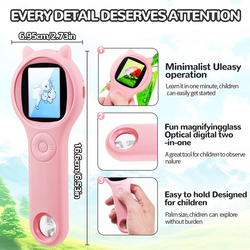 Microscope for Kids, Portable Digital Pocket Mini Microscope, Pink Handheld